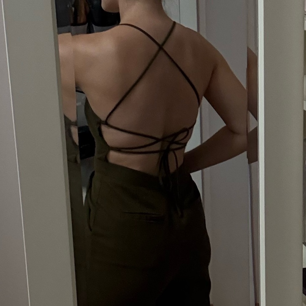 Lulu's Dark Olive Jumpsuit with Open Back - Picture 3 of 5